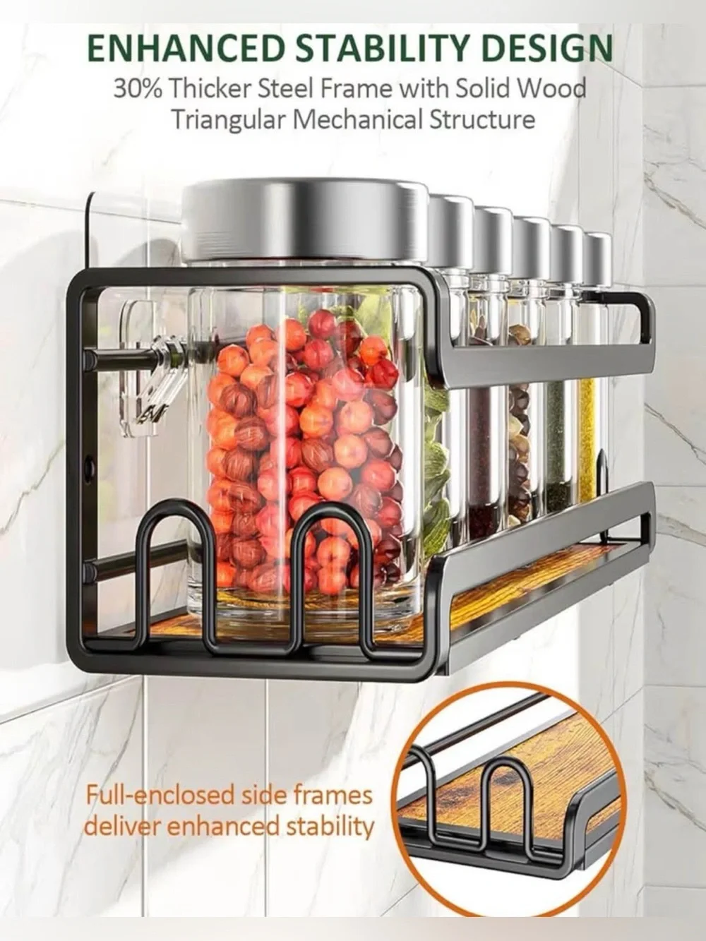 Wall Mount Spice Rack, Black, 4 Pack